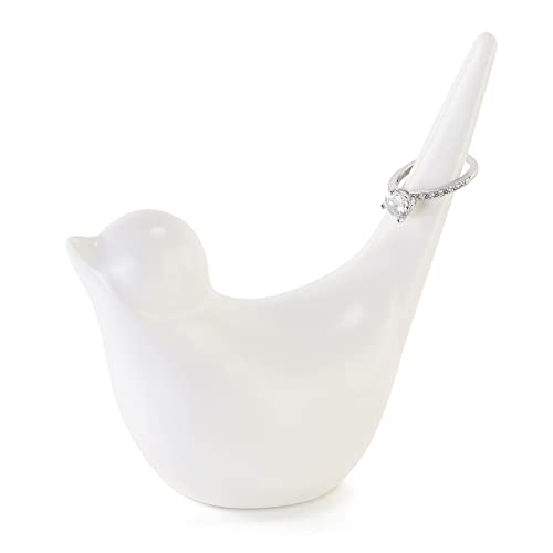 HOME SMILE Bird Ring Holder for Jewelry,Bird Ornaments Shelf Decor,Engagement Wedding Ring Display Holder Stand,Ceramic White