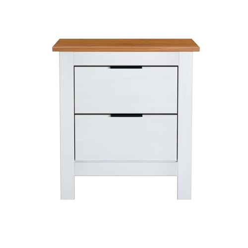 Venprodin - Table de chevet avec 2 tiroirs - 49 x 46 x 35 cm - Matériau pin - Design robuste, fonctionnel et élégant - Idéal pour chambre moderne ou rustique - Blanc