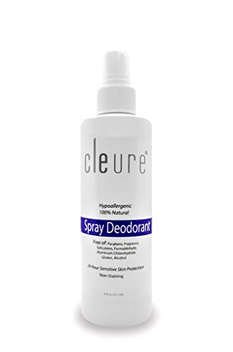 Cleure Hypoallergenic 3-in-1 Spray Deodorant, Free of Fragrance, Paraben, Salicylate, Gluten and Aluminum Free , Unscented, 8 oz