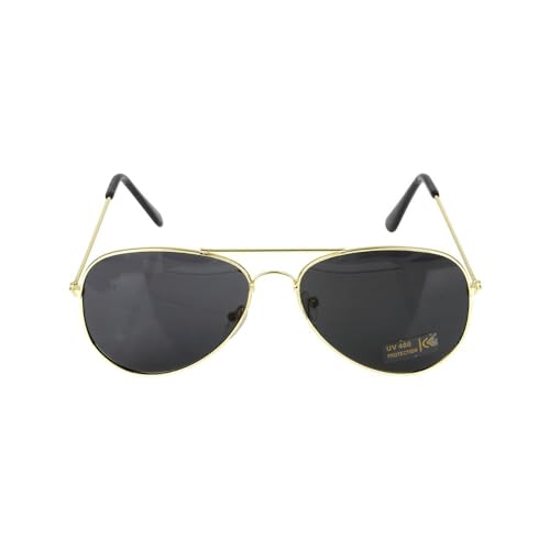 Image of Dark Gold Rimmed Aviator Sunglasses Top Gun or Pilot Halloween Costume with UV Protection (Dark Lenses Gold Frame)
