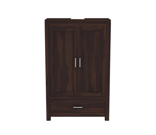 Image of Sheesham Wood Wooden 2 Door Wardrobe Organizer for Clothes | - Solid Wood Almirah with 1 Drawers, 3 Shelves - Cupboard for Large Bedroom, Walnut Finish