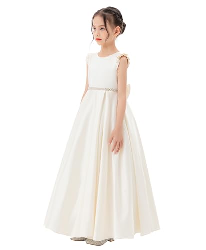 ekidsbridal Satin V-Back Flower Girl Dresses with Rhinestone Dance Recital Gown 3264