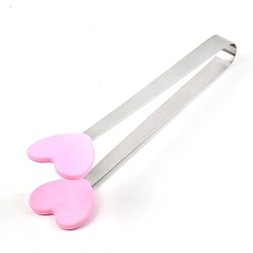 Mini pinzas de acero inoxidable para hielo, pinzas para azúcar, resistentes al calor, pinzas para ensaladas, mini pinzas para servir utensilios de cocina (forma de corazón rosa)