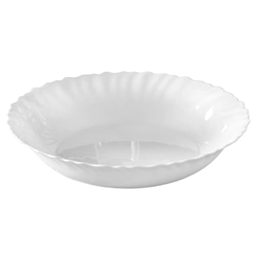 Tradineur - Fuente honda redonda de vidrio opal - Modelo Titán - Bordes Ondulados - Bandeja para servir, extra resistente, diseño clásico, apta para lavavajillas, cocina, hostelería - Ø 29 x 4 cm