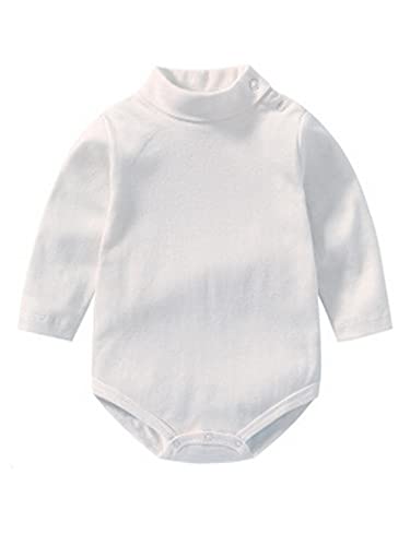 Ciahoer Newborn Baby Boys Girls Romper High Neck Long Sleeve Solid Color Jumpsuit Loose Playsuit Bodysuit (White, 6-9 Months)