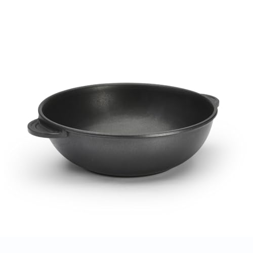 De Buyer - Wok bombé antiadhésif à 2 anses CHOC EXTREME - Diamètre 32 cm -, Noir