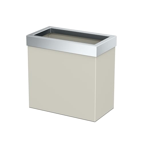 Image of Gatco Modern Rectangle Wastebasket, Matte Pearl and Chrome Combo - Stainless Steel Trash Can with Removable Lid, Leakproof, 3 Gallon Capacity for Bathroom, Bedroom, Kitchen, or Office