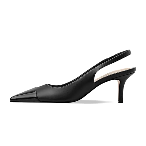 Image of Women's Kitten Heel Slingback Pointed Closed Toe Pumps Dress Shoes for Women Low Stiletto Heels for Women Comfy Dressy Heels