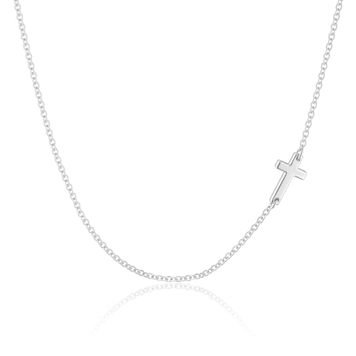 Tewiky Cross Necklace for Women-Dainty Simple 14k Gold Plated/sterling silver Plated Cross Pendant Cute Necklaces Jewelry for Women, Brass, Cubic Zirconia