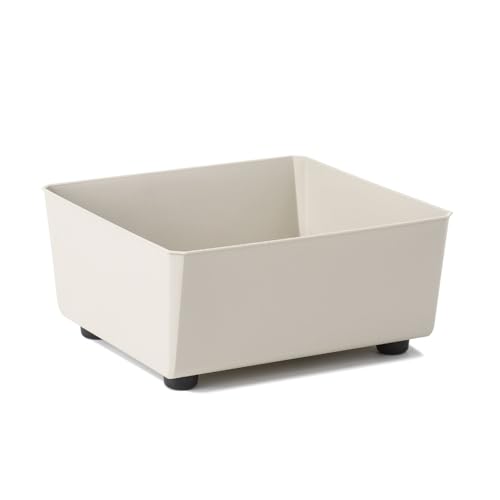 LAMELA Jardinière Carrée avec Pieds Élégants – Bac À Fleurs Beige en Plastique Robuste 28,5 x 28,5 cm, 7,5L – Résistant Aux Intempéries & Facile À Entretenir – pour Intérieur & Extérieur