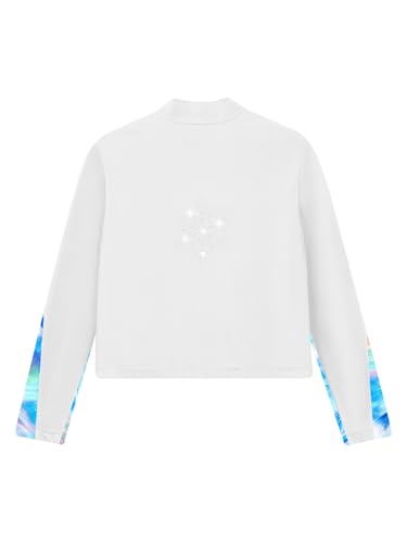 Kids Girls Figure Ice Skating Jacket Zipper Long Sleeve Sparkly Rhinestone Coat Gymnastic Athletic Sport Top4
