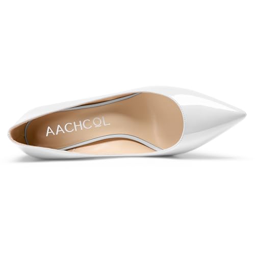 Image of Aachcol Women Pumps Pointed Toe Slip on Mid Heel Dress Office Chunky Block Heels Shoes 3 Inches
