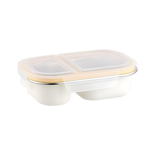 Image of Motka Premium 800 ml 2-Compartment Bento Lunch Box | Stainless Steel Slim Compact Tiffin | Leak-Proof Food Container| BPA & Odour-Free| Dishwasher Safe | Ideal for Office, Travel & School (White)