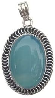 Blue Chalcedony Gemstone Pendant, 925 Sterling Silver Pendant, Oval Shape Stone Pendant, Blue Stone Pendant, Healing Stone Pendant, Artisan Handcrafted Pendant, Vintage Style Pendant, Casual Wear Pendant, Blue Chalcedony Jewelry, Silver Pendant For Necklace Women's