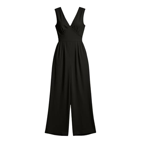 Mono para mujer festivo de pierna ancha: sofisticado cuello en V para invitada de boda ideal 4