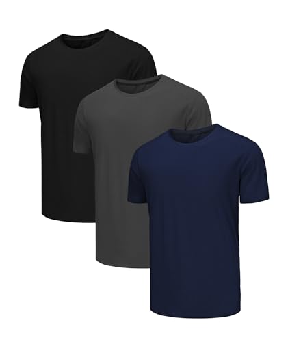 Zoofly T shirts for Men Adult 3 Pack Solid Color Round Neck Tee Shirts Classic Moisture Wicking Cotton Comfortable T-shirts Set 2XL Black Blue Grey