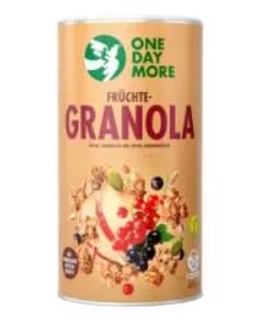 Granola XL-Set, Schoko-Granola mit Himbeeren, Früchte-Granola und dreifach Schokoladig, Reich an Ballaststoffen, Dose, 6 x 450g, 3 x 500g OneDayMore