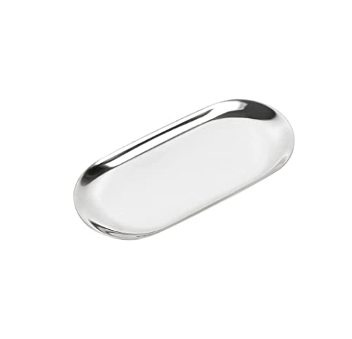 YDoLimmer Oval Serviertablett Edelstahl Ablageschale Obstschale Kosmetik Teller Schmuck Tablett Kerzen Tablett Aufbewahrungstablett (18x8.5cm, Silber) Cover