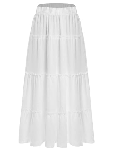 Women's A-Line Midi Skirt Elastic Waist Ruffled Tiered Swing Skirt for Casual Daily Wear3