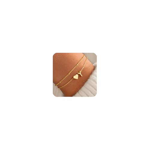 M MOOHAM 14K-gold-plated Initial Letter Y bracelets