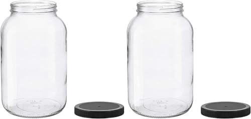 Image of North Mountain Supply 1 Gallon Glass Jar Wide Mouth with Black Plastic Lid - USDA, BPA-Free, Made in the USA - for Fermenting, Storing, Canning, and Much More! (Pack of 2)