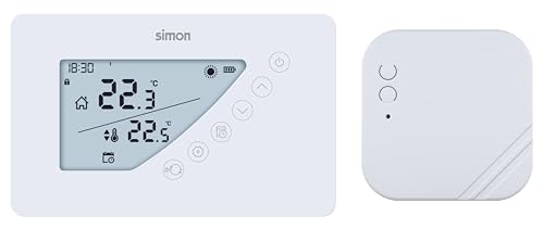 SIMON - Termostato Digital Portátil, Programación Diaria y Semanal, para Calefacción y Aire Acondicionado, Función Frío/Calor, Rango de Temperatura 5º a 30º, Modo Confort y Económico, Color Blanco