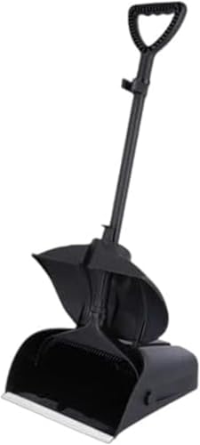 ChoyClit ほうきちりとりセット ほうき ちりとり 立て式掃除 蓋付き防臭 コンパクト収納 自立伸縮 長柄ホウキ 腰を曲げずに掃除できる 防風 塵取り 室内 室外収納便利 組み立て簡単 ブラック