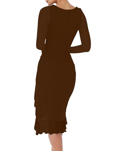 Image of BORIFLORS Women's Elegant Ruched Bodycon Midi Cocktail Dresses