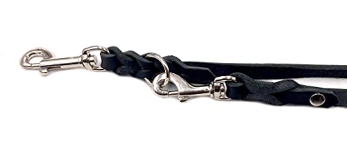 Hundeleine Fettleder kleine Hunde/große Hunde 2m / 2,40m / 2,80m / 3,50m / 5m Doppelleine verstellbar (5m X 12mm, Schwarz)