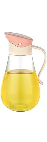 SUPKIT 19oz Oil and Vinegar Dispenser with Automatic Cap and Stopper, Auto Flip Cap Olive Oil Glass Bottle with Brush - for Oil, Soy Sauce, Vinegar(Green) (19 oz, Pink?1 Pack?)