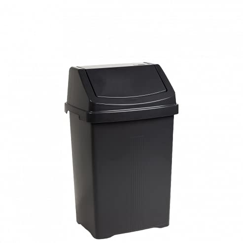 JMS we create smile 8L/25L/50L Litre Swing Lid Bin Waste Recycle Plastic Dustbins Kitchen, Home, Office, Bathroom Rubbish Trash Refused Bins (Black, 8L)