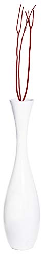 43 Inch Tall White Modern Fiberglass Narrow Trumpet Floor Vase