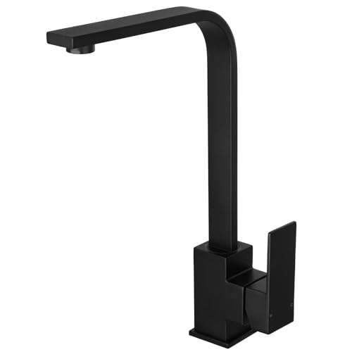 Peppermint Black Square Kitchen Tap Monobloc 1 Hole