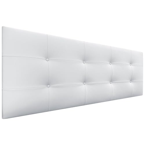 DHOME Cabecero, Cabezales de Cama Acolchado Capitoné 8cm de Grosor. Cabezal tapizado ACUALINE Tela y Polipiel. Cabeceros de Cama Matrimonio e Individual (Polipiel A.Blanco, 150cm (Camas 150/160))
