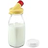 kitchentoolz Glass Creamer Bottle 12 Oz Square Glass Milk Bottle with Lids- Glass Bottles with Lids - Milk Container for Refrigerator - 12 Ounce Milk Bottle with Lid and Pour Spout