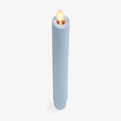 Image of Luminara Flameless Candle Taper (1 inch x 9.5 inch) Melted Top Real Wax Unscented Remote Ready Timer (Cashmere Blue)