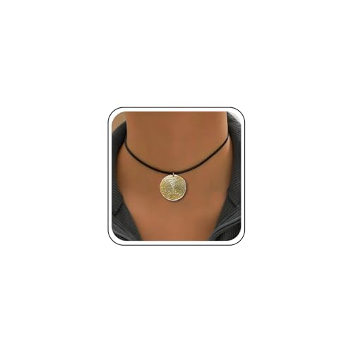 Xduargs Boho Collar Gargantilla De Cuero Martillado Disco Colgante Collar Gargantilla Gótica De Cuero De Gamuza Collar De Cordón De Cuero Negro Collar Gargantilla Corta Collar Negro Para Las Mujeres