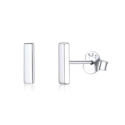 ChicSilver 925 Sterling Silver Earrings Dainty Simple Bar/Circle/Triangle Stud Earrings for Women Silver/Gold Plated/Black