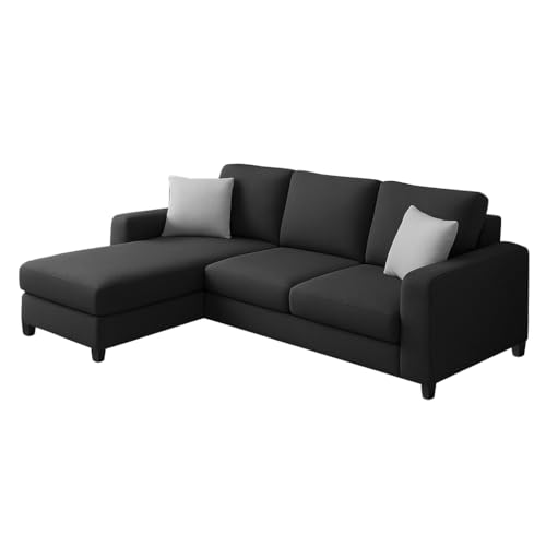 Image of Casaliving Rolando 4 Seater L Shape Sofa Set with 2 Puffy for Living Room (Black) Left Side Sofa Set for Living Room | Hall| Office Room