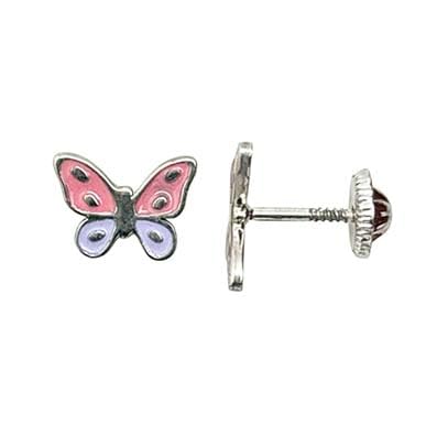 Pendientes de mariposa para niñas dormilonas de plata de ley y cierre rosca