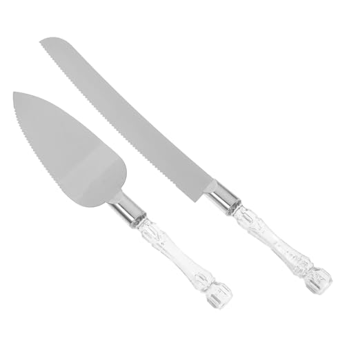 PRETYZOOM 2piezas Cuchillo y Pala para Tartas Acero Inoxidable Mango Cristal para Repostería