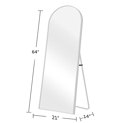 Image of NeuType 64 inchx21 inch Arched Full Length Mirror with Stand - Large Floor or Wall Mounted Full Body Mirror for Bedroom - Hanging or Leaning, Wood Framed, Off-White