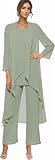 Sage Green 3 PCS Chiffon Mother of the Bride Pant Suit for Wedding Dressy Long Sleeves Formal Grandmother Pant Suits with Jacket Sage Green 14