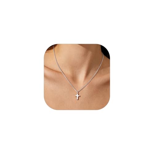 Image of U7 Cross Necklace for Women,Silver /14K Gold Plated Cross Necklace with 18-20 inch Box Chain,Tiny /Medium /Large Cross Pendant Necklace Religious Necklaces Christian Jewelry Gift for Her