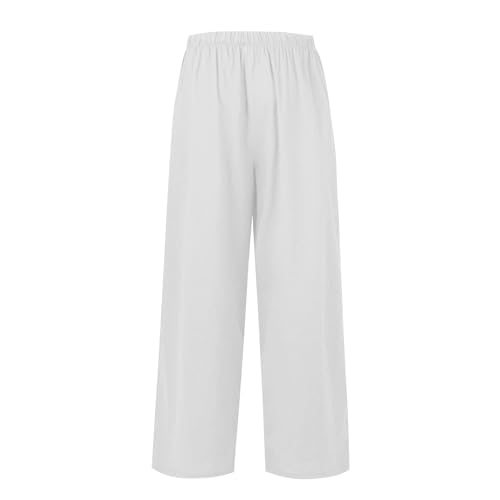 Linen Pants Women,Casual Pants Trendy Wide Leg High Waisted Cotton Linen Drawstring Summer Trouser with Pockets4