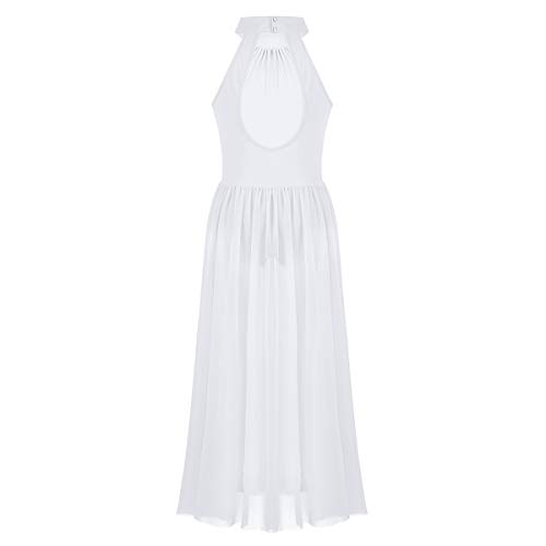 easyforever Big Girls Mock Neck Cutout Back Praise Lyrical Dance Maxi Dress Sleeveless Workout Leotard Jumpsuit White 8