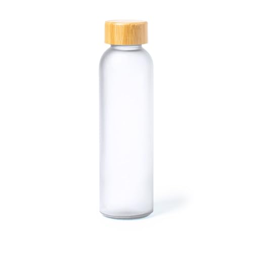 Genérico Botella de Agua de Cristal 500ml con Tapón de Bambú, Libre de BPA, Reutilizable, Transparente, 22.5cm de Alto, 6.3cm de Diámetro, 250g (Blanco)
