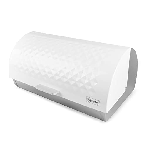 Maestro MR‑1676 Panera con tapa corredera de acero inoxidable, generosa panera, robusta para organizar la cocina con estilo, color blanco