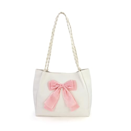 Bolso tote para mujer de cuero PU suave, elegante con moño rosa miniatura 1
