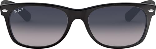 Ray-Ban Unisex RB2132 New Wayfarer Polarized Square Sunglasses, Matte Black/Polarized Blue Gradient Grey, 55 mm